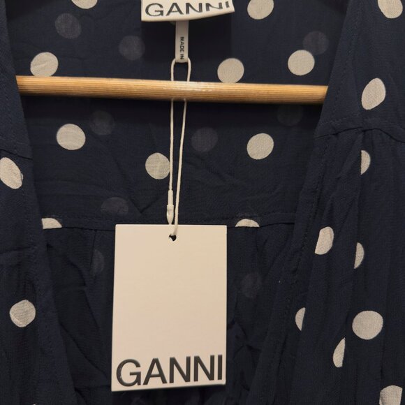 NWT GANNI Polka-Dot Georgette Wrap Midi Dress- Size 40 - Picture 5 of 7